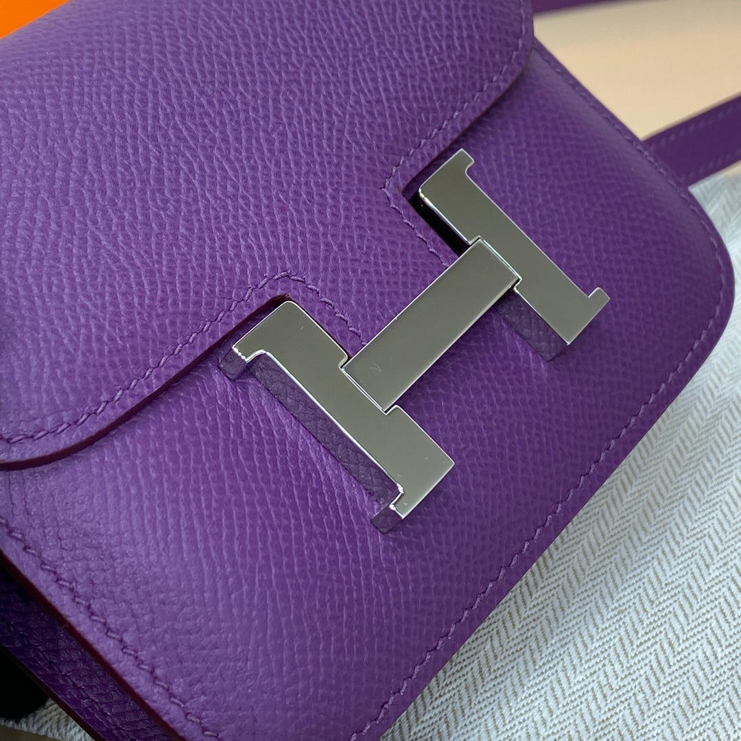 Hermes Constance Slim Wallet Dark Purple Epsom Leather Silver H082061
