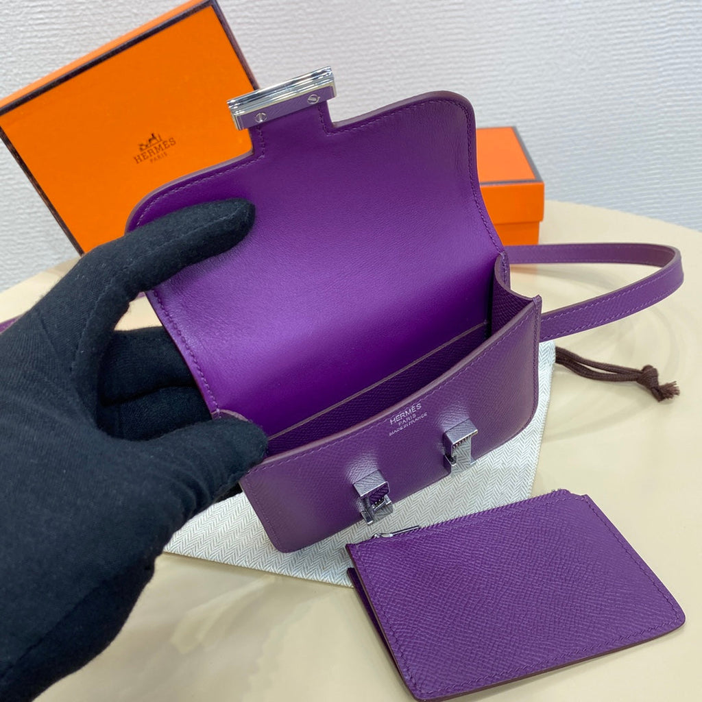Hermes Constance Slim Wallet Dark Purple Epsom Leather Silver H082061