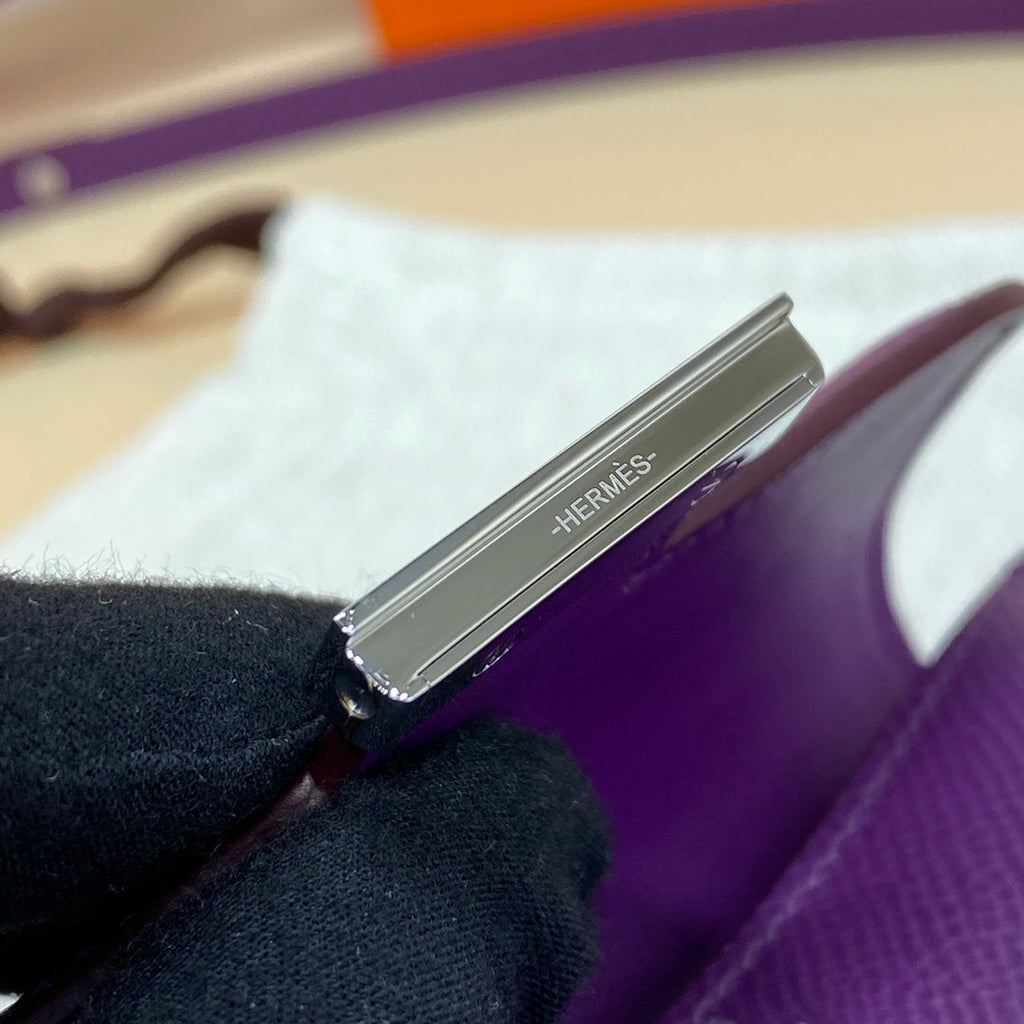 Hermes Constance Slim Wallet Dark Purple Epsom Leather Silver H082061