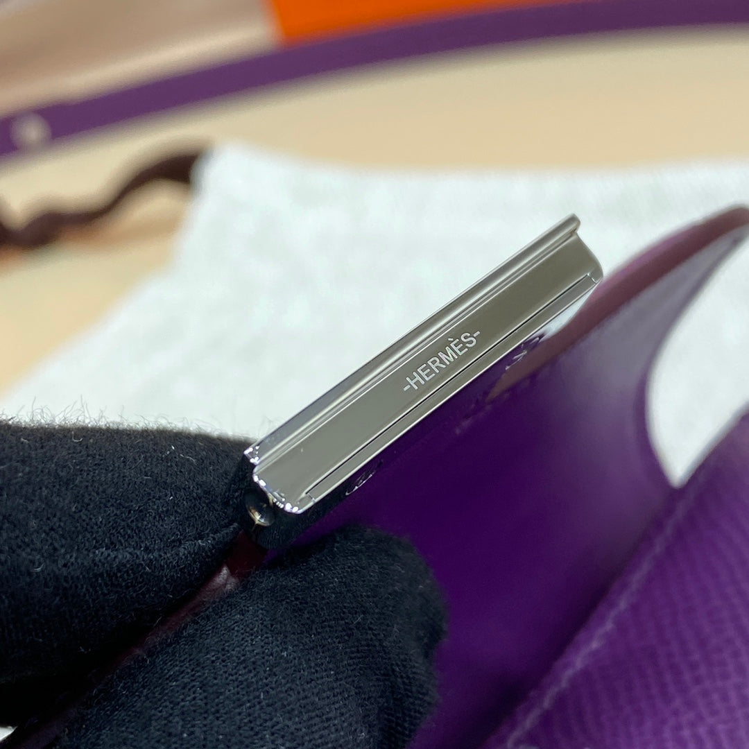 Hermes Constance Slim Wallet Dark Purple Epsom Leather Silver H082061