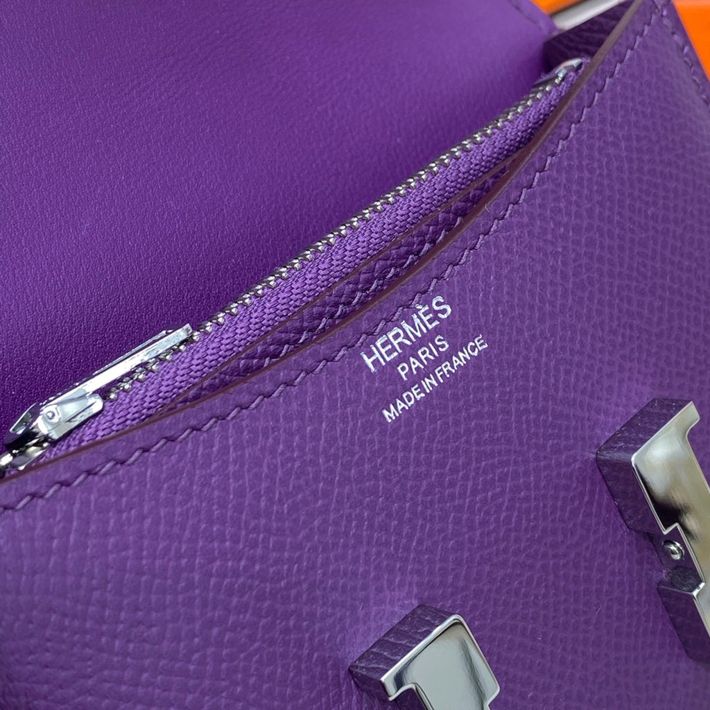 Hermes Constance Slim Wallet Dark Purple Epsom Leather Silver H082061