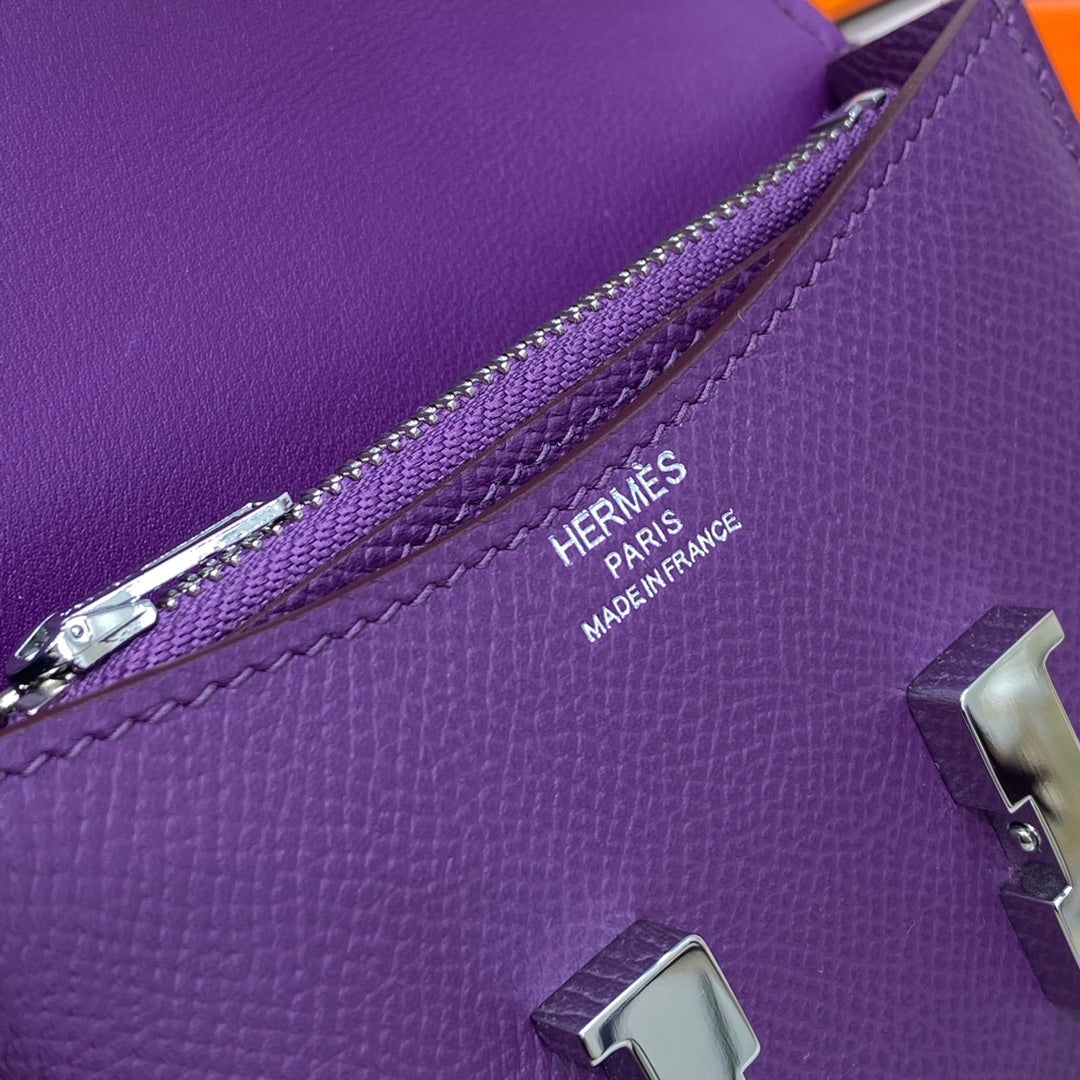 Hermes Constance Slim Wallet Dark Purple Epsom Leather Silver H082061