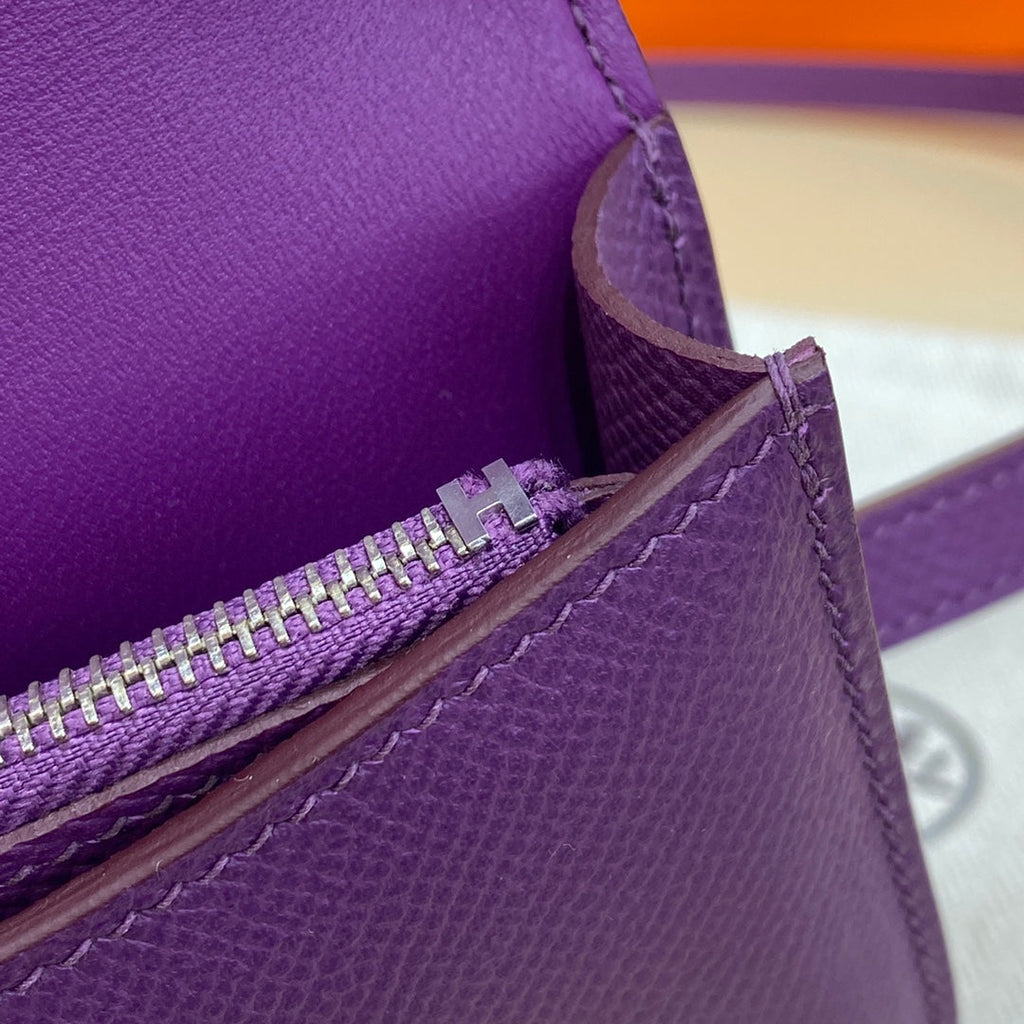 Hermes Constance Slim Wallet Dark Purple Epsom Leather Silver H082061