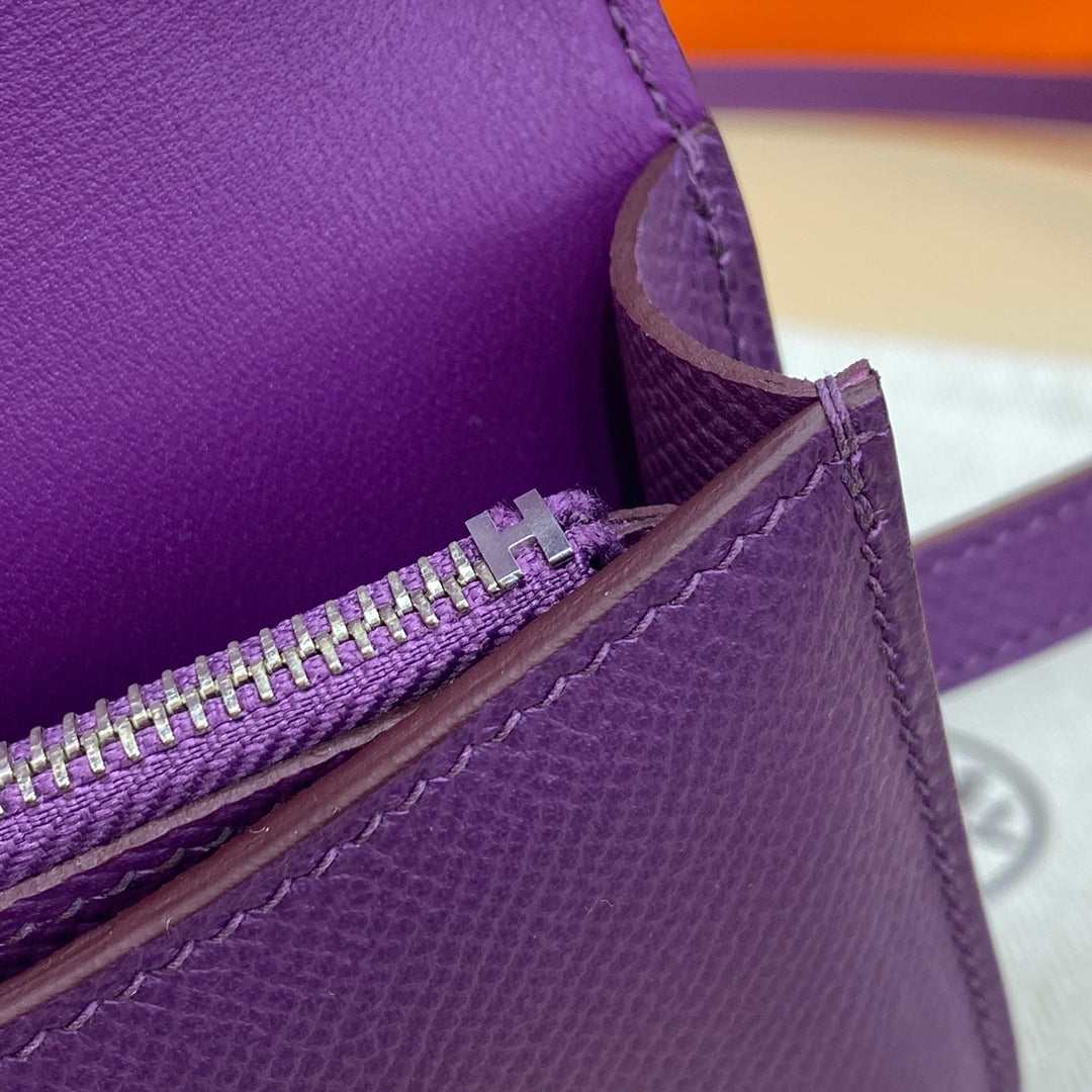 Hermes Constance Slim Wallet Dark Purple Epsom Leather Silver H082061