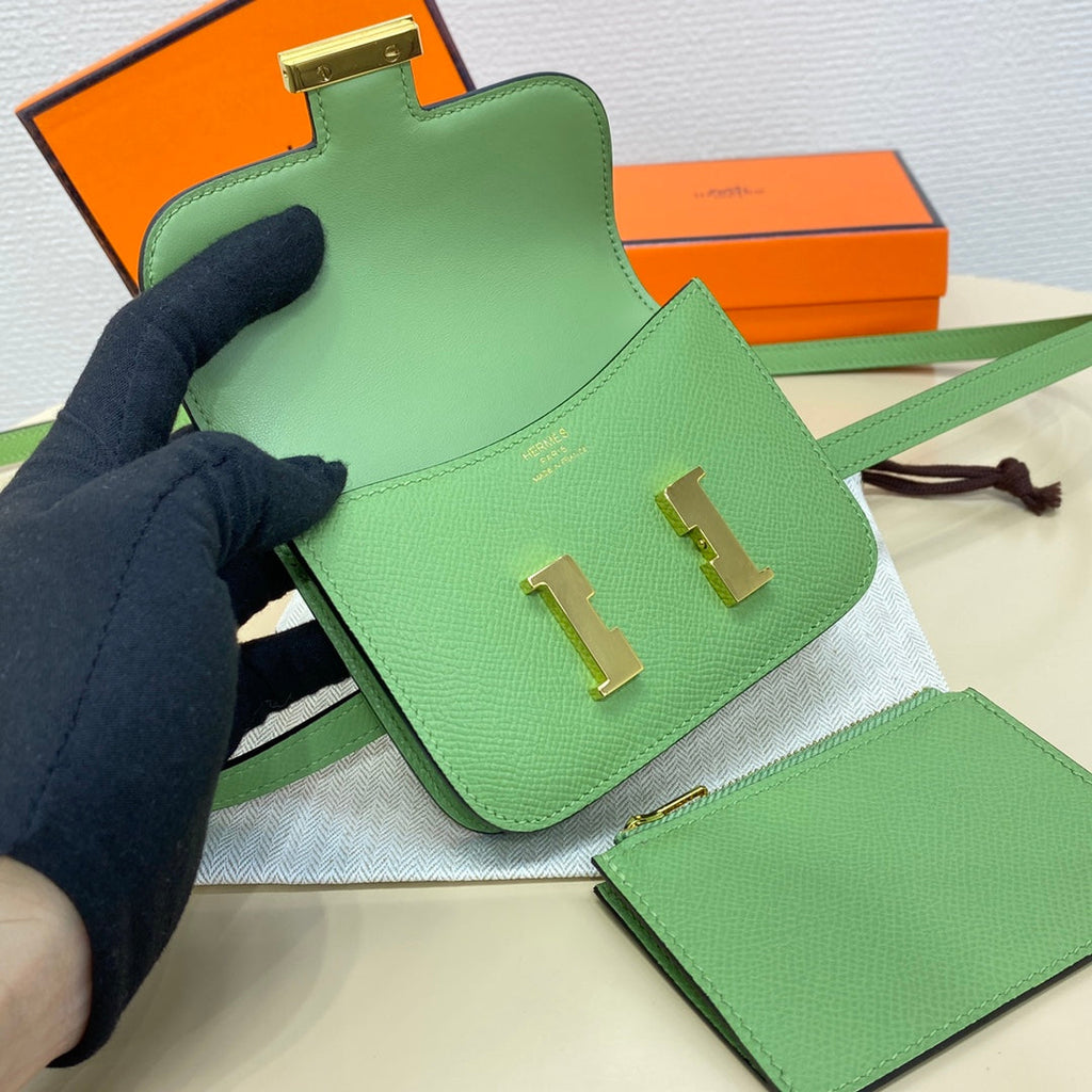 Hermes Constance Slim Wallet Green Epsom Leather Gold H082062