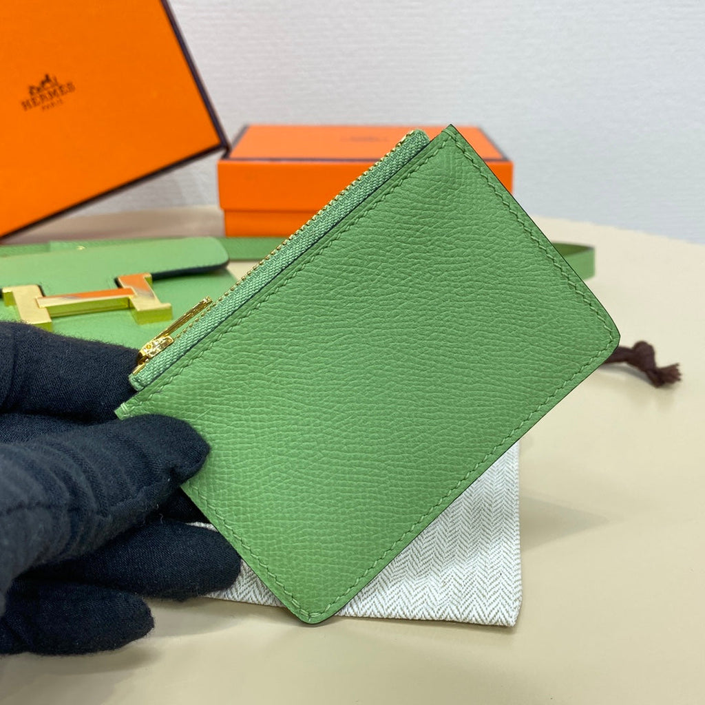 Hermes Constance Slim Wallet Green Epsom Leather Gold H082062
