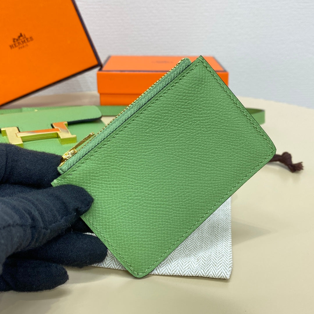 Hermes Constance Slim Wallet Green Epsom Leather Gold H082062