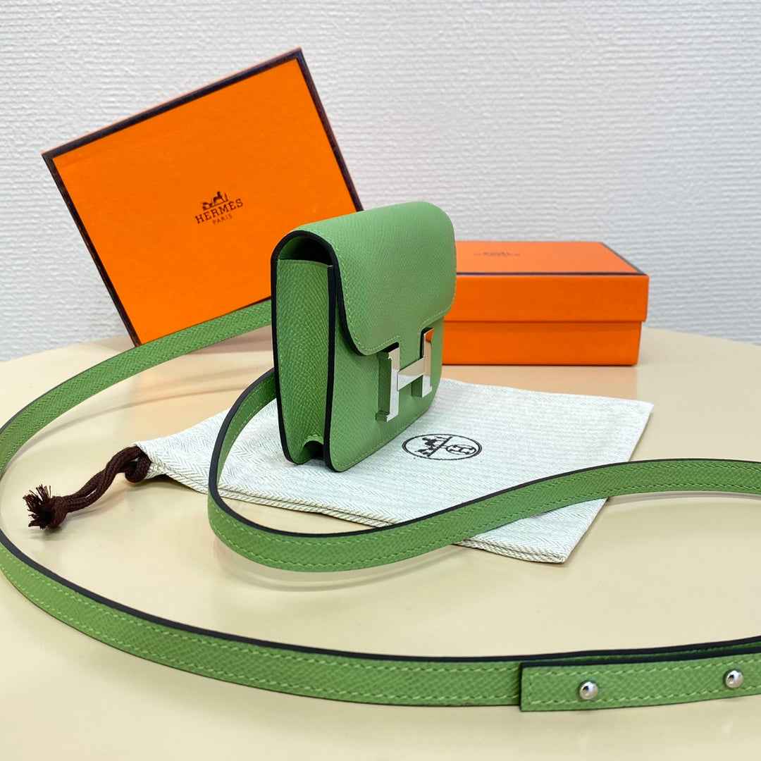 Hermes Constance Slim Wallet Green Epsom Leather Silver H082063