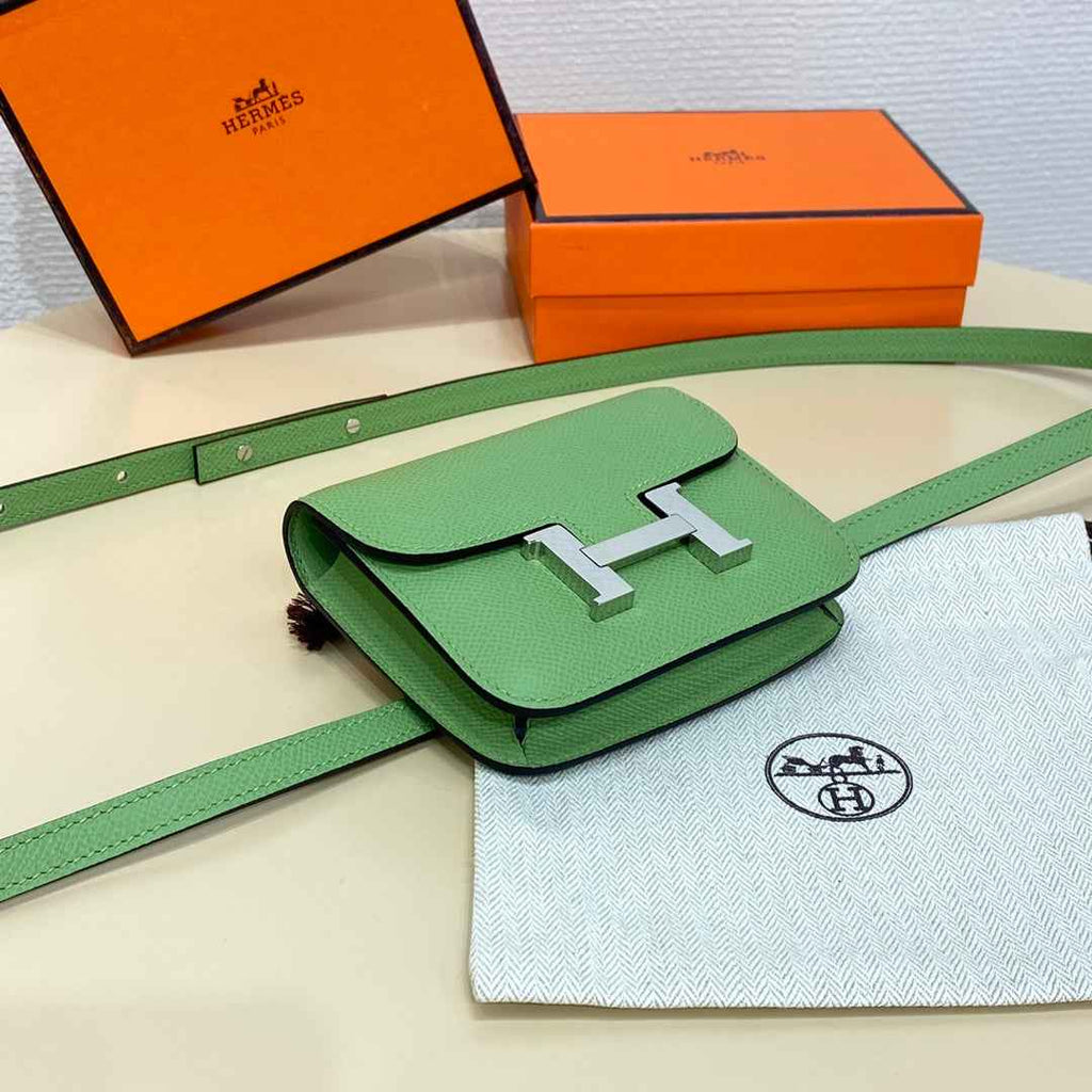 Hermes Constance Slim Wallet Green Epsom Leather Silver H082063