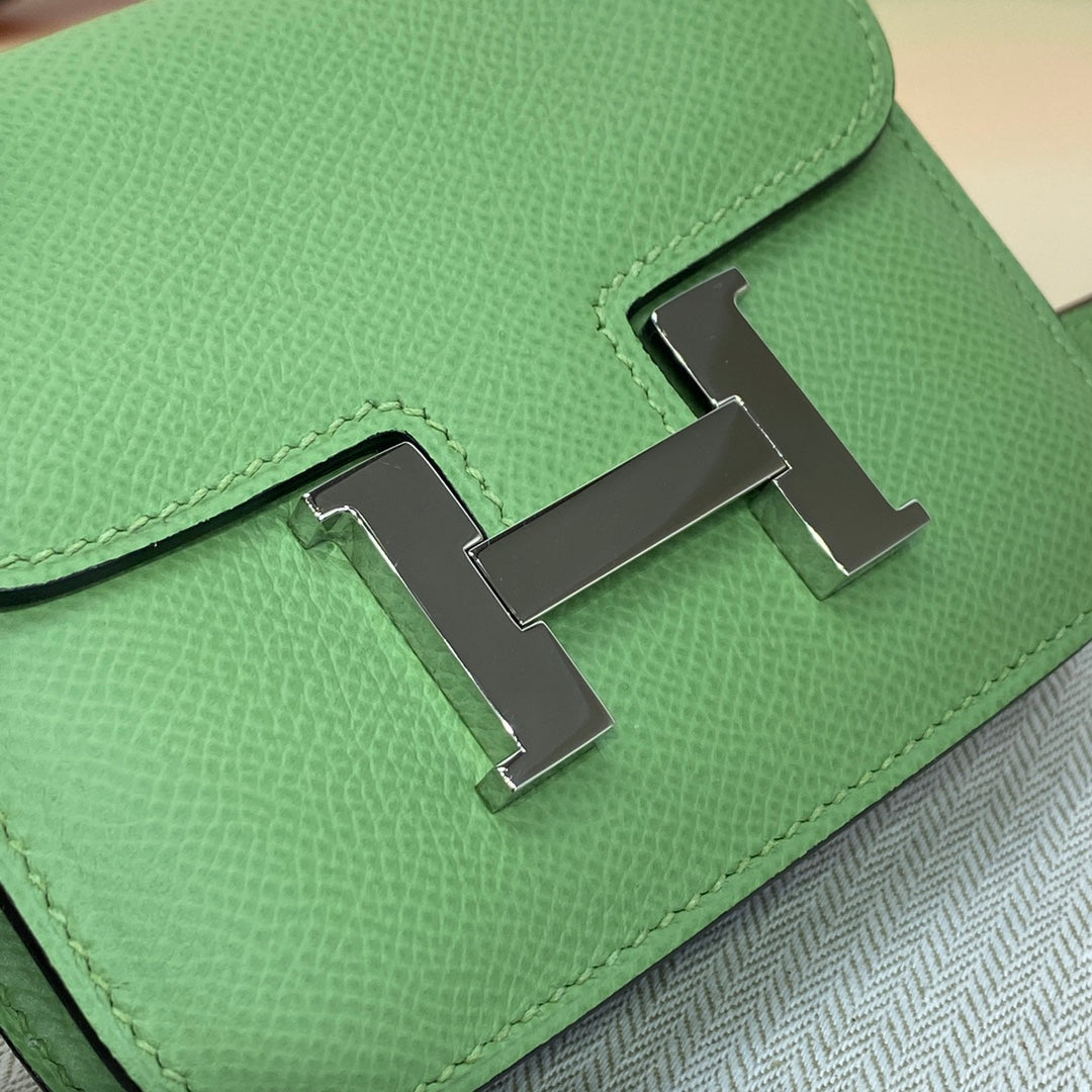 Hermes Constance Slim Wallet Green Epsom Leather Silver H082063