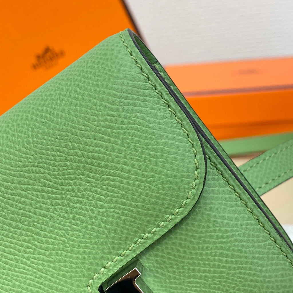 Hermes Constance Slim Wallet Green Epsom Leather Silver H082063