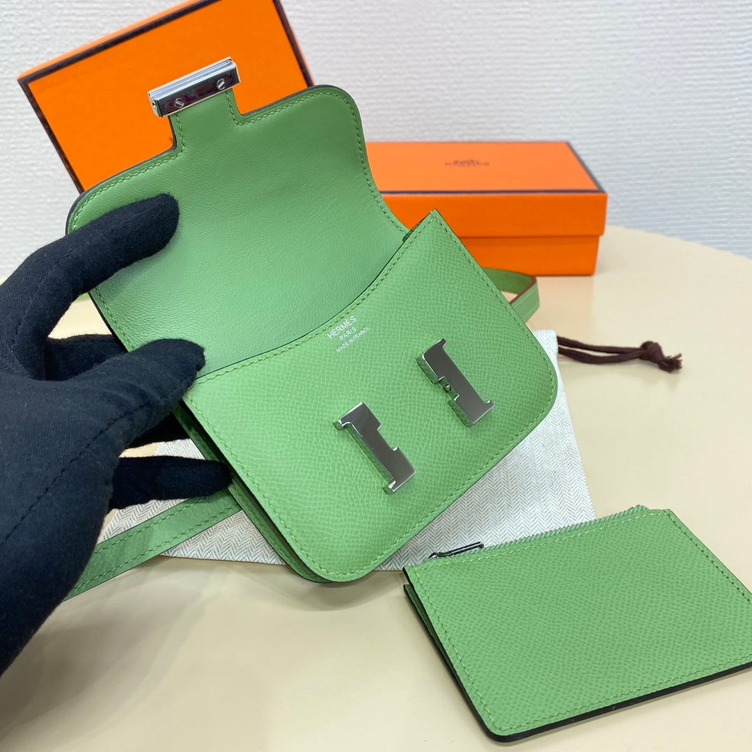 Hermes Constance Slim Wallet Green Epsom Leather Silver H082063
