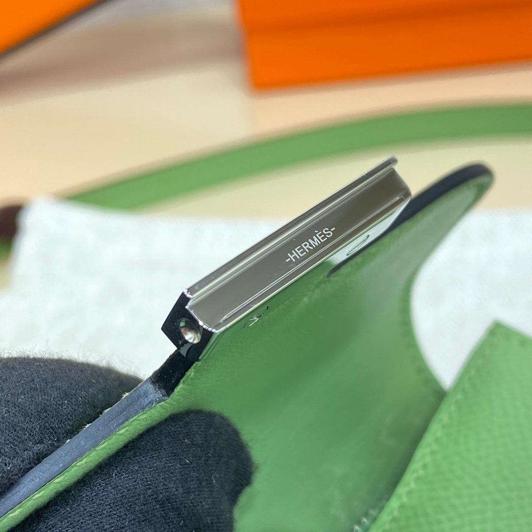 Hermes Constance Slim Wallet Green Epsom Leather Silver H082063