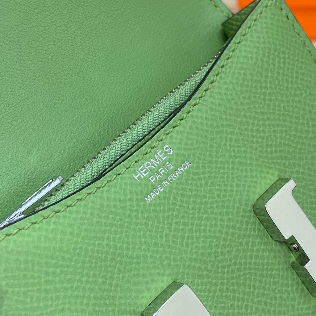 Hermes Constance Slim Wallet Green Epsom Leather Silver H082063