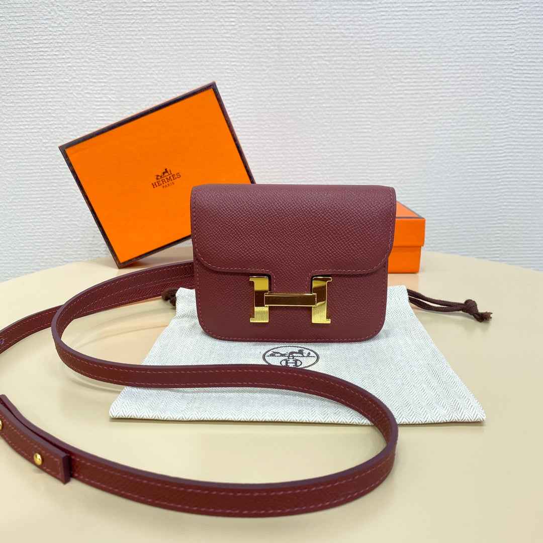 Hermes Constance Slim Wallet Wine Red Epsom Leather Gold H082064