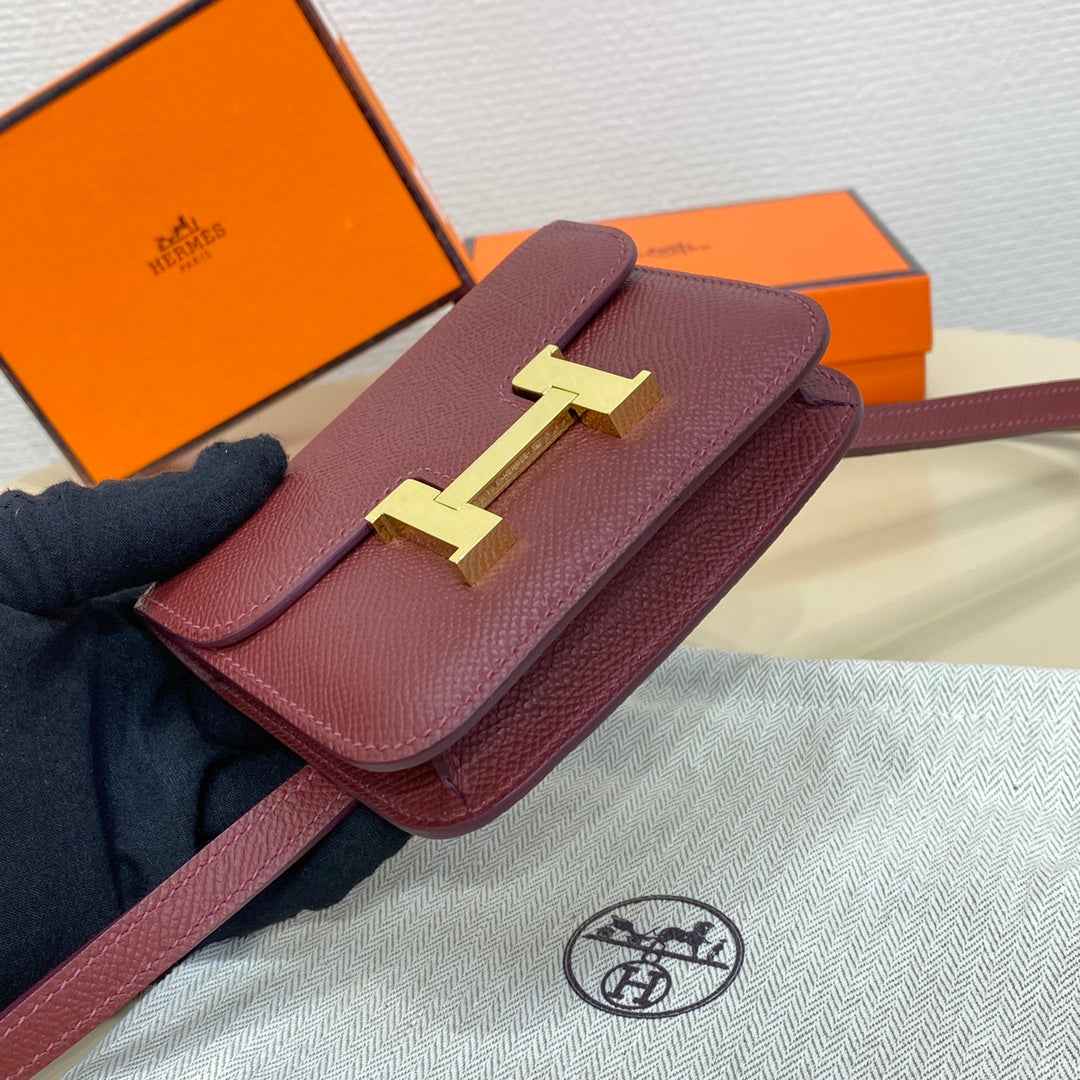 Hermes Constance Slim Wallet Wine Red Epsom Leather Gold H082064