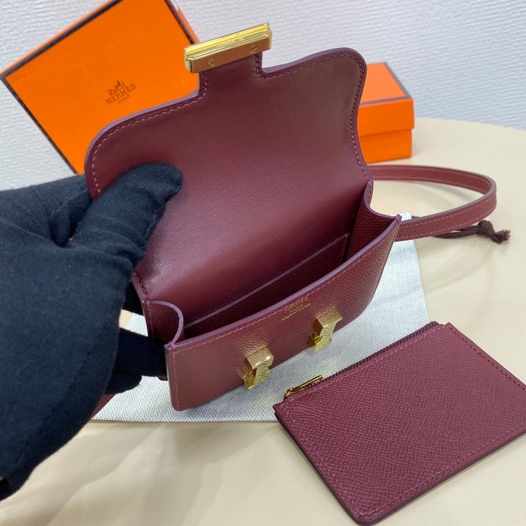 Hermes Constance Slim Wallet Wine Red Epsom Leather Gold H082064