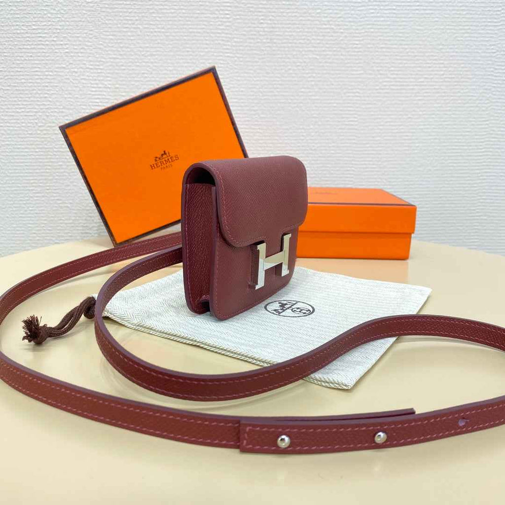 Hermes Constance Slim Wallet Wine Red Epsom Leather Silver H082065