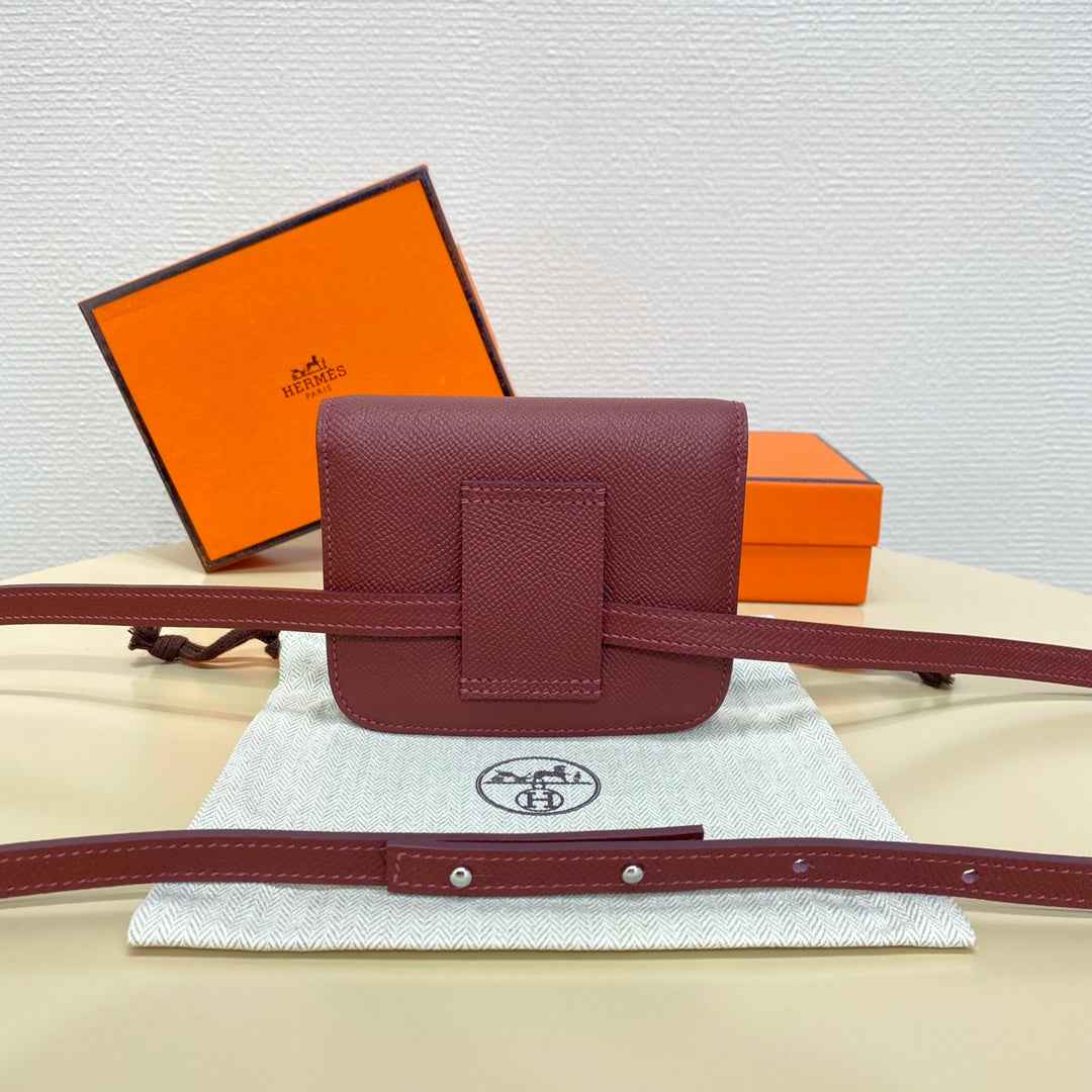 Hermes Constance Slim Wallet Wine Red Epsom Leather Silver H082065