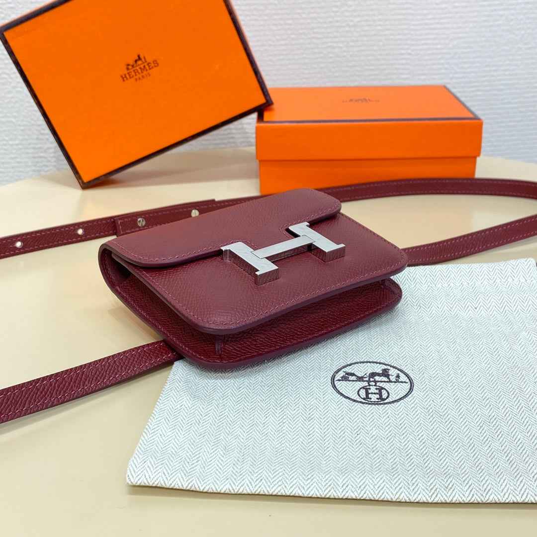 Hermes Constance Slim Wallet Wine Red Epsom Leather Silver H082065