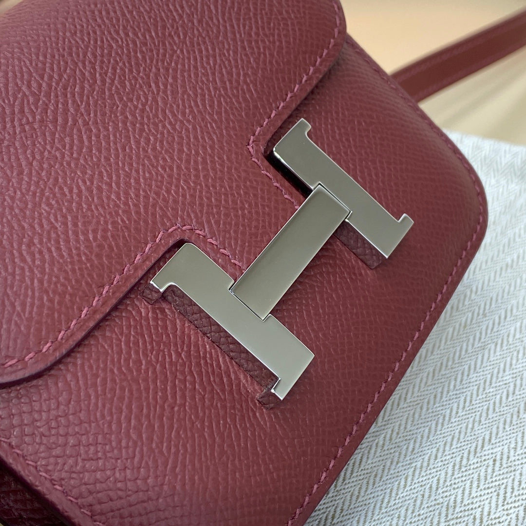 Hermes Constance Slim Wallet Wine Red Epsom Leather Silver H082065