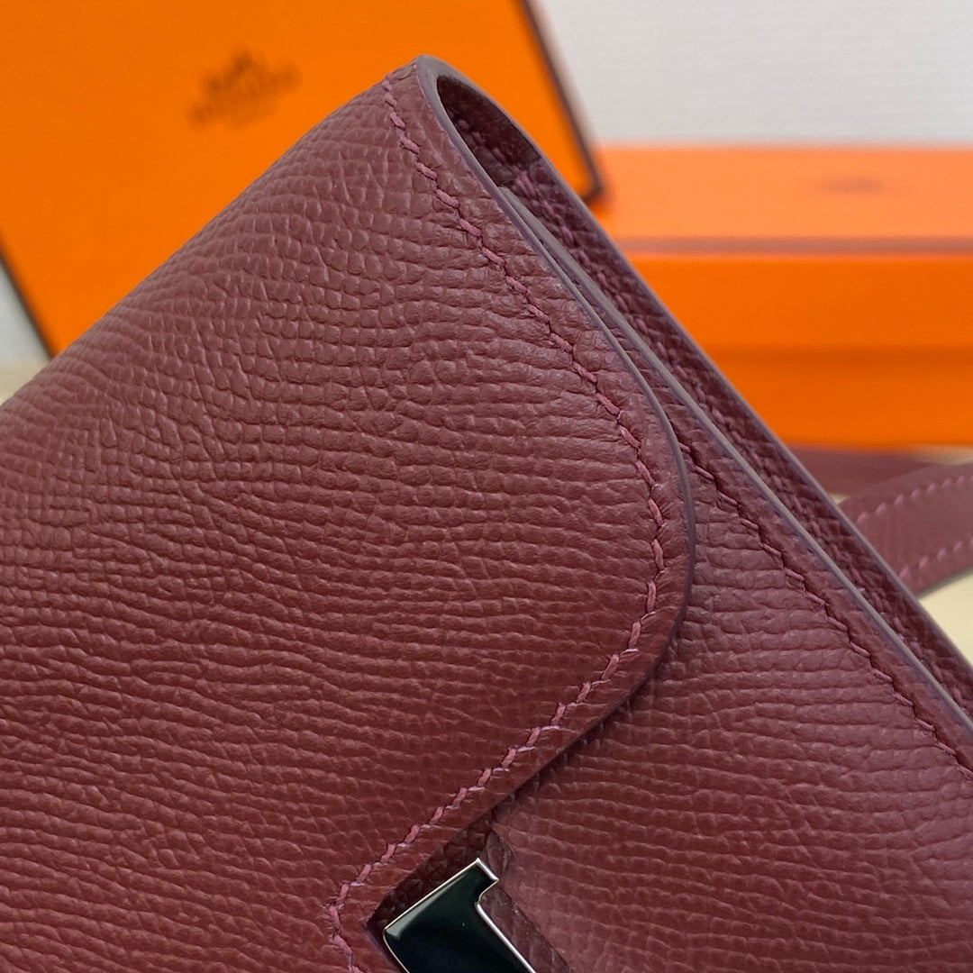 Hermes Constance Slim Wallet Wine Red Epsom Leather Silver H082065