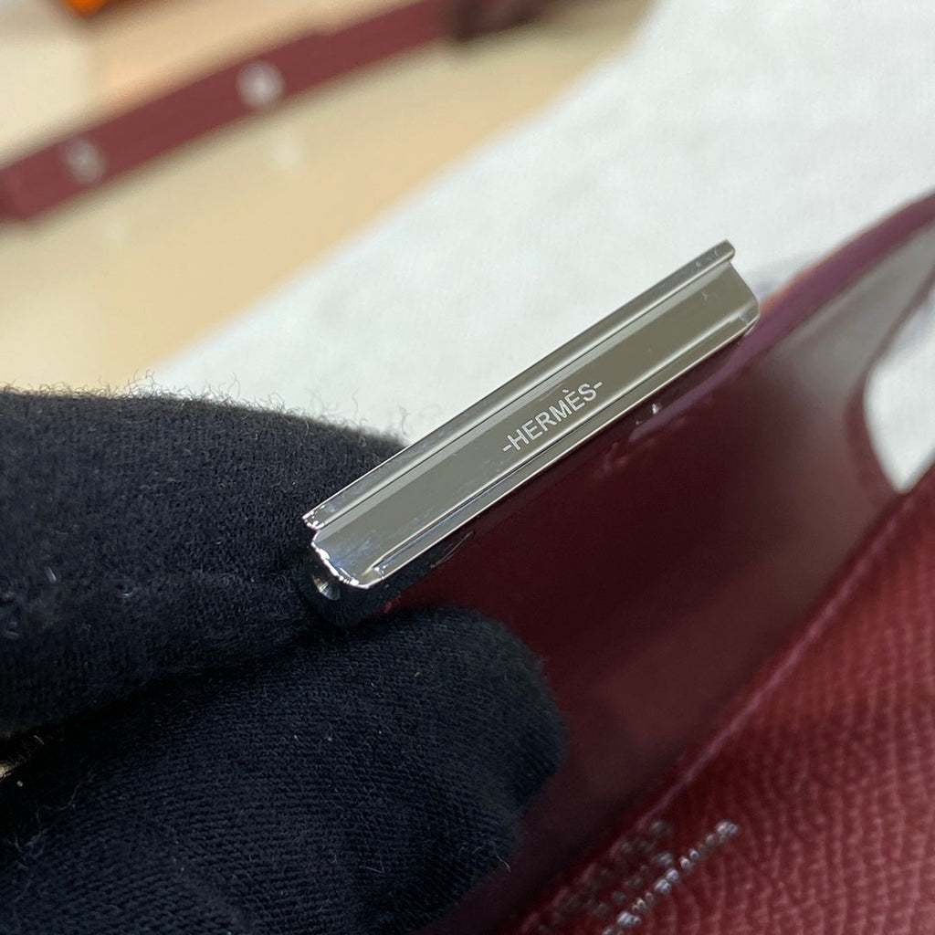 Hermes Constance Slim Wallet Wine Red Epsom Leather Silver H082065