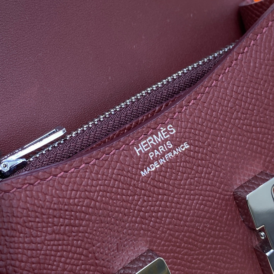 Hermes Constance Slim Wallet Wine Red Epsom Leather Silver H082065
