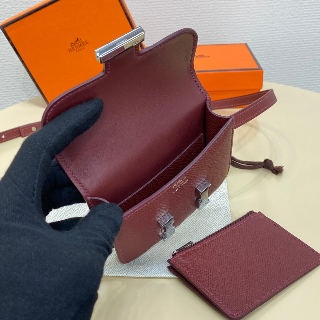 Hermes Constance Slim Wallet Wine Red Epsom Leather Silver H082065