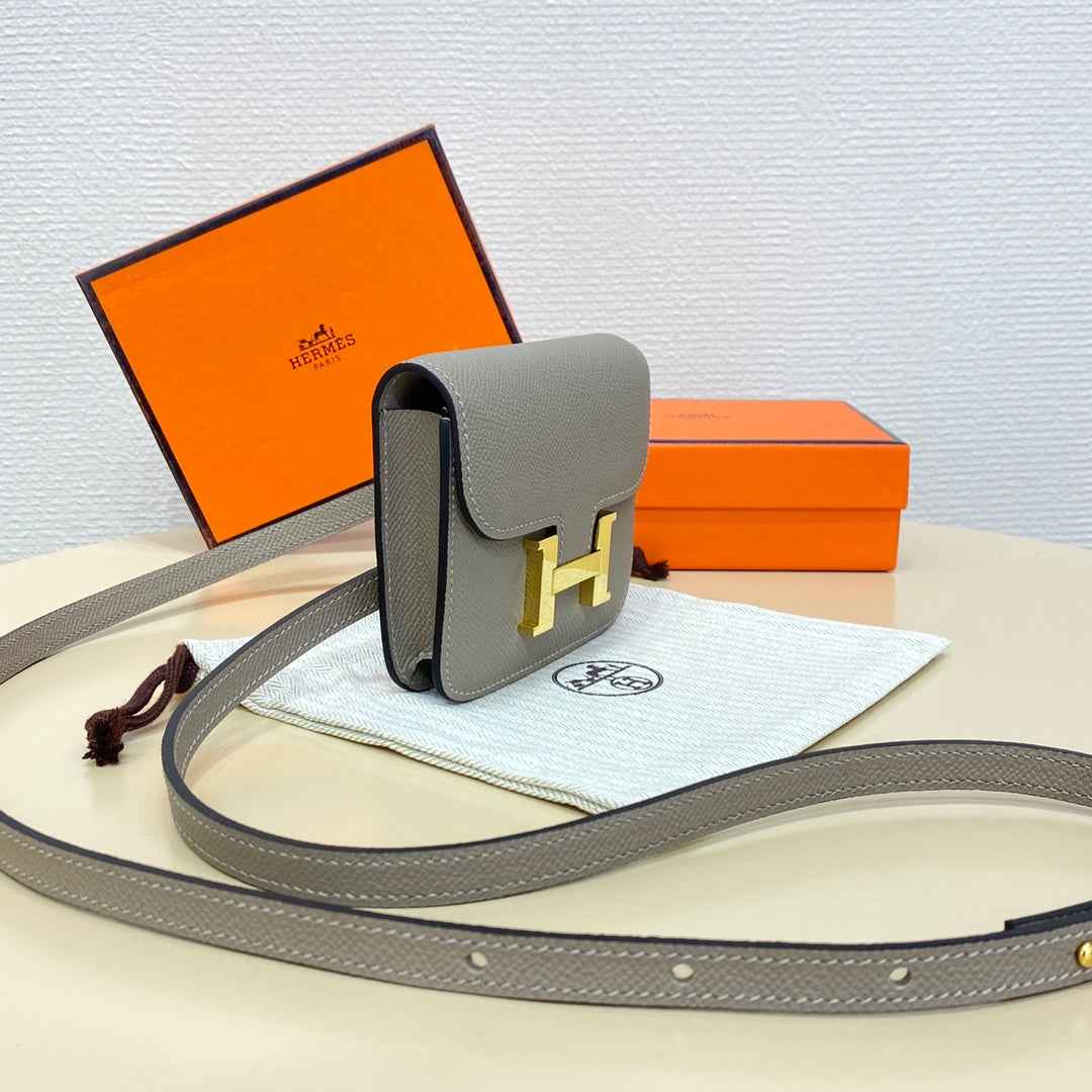 Hermes Constance Slim Wallet Gray Epsom Leather Gold H082066