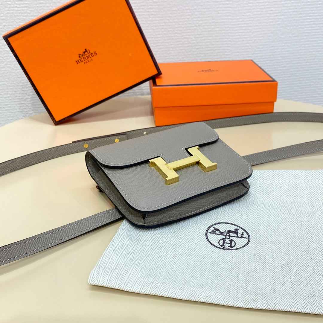 Hermes Constance Slim Wallet Gray Epsom Leather Gold H082066