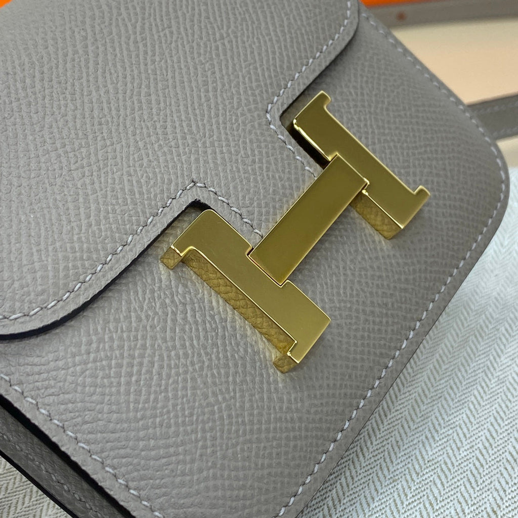 Hermes Constance Slim Wallet Gray Epsom Leather Gold H082066
