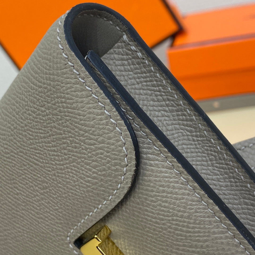 Hermes Constance Slim Wallet Gray Epsom Leather Gold H082066