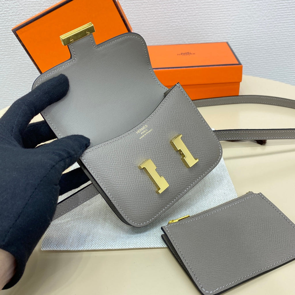 Hermes Constance Slim Wallet Gray Epsom Leather Gold H082066