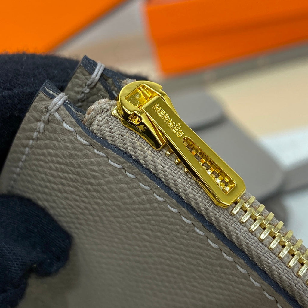 Hermes Constance Slim Wallet Gray Epsom Leather Gold H082066