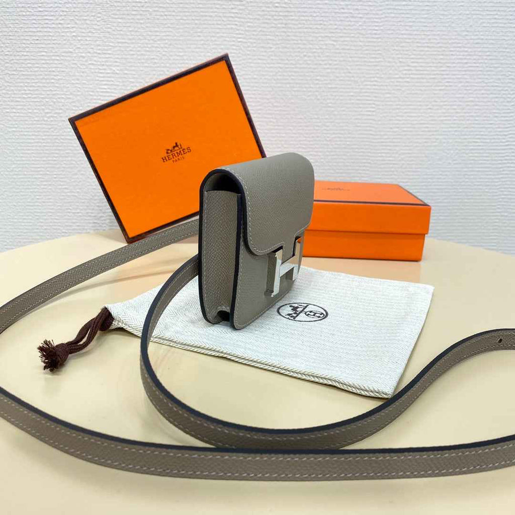 Hermes Constance Slim Wallet Gray Epsom Leather Silver H082067