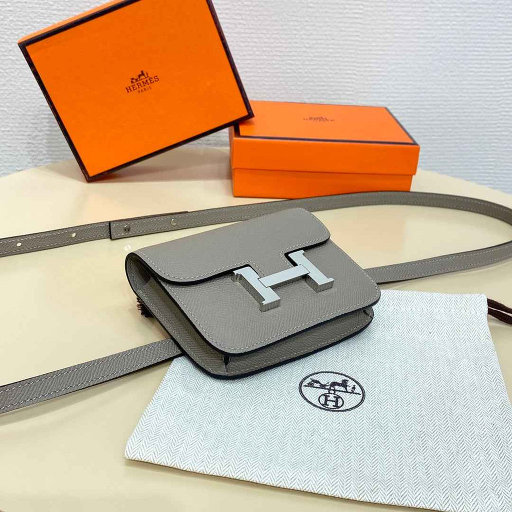 Hermes Constance Slim Wallet Gray Epsom Leather Silver H082067