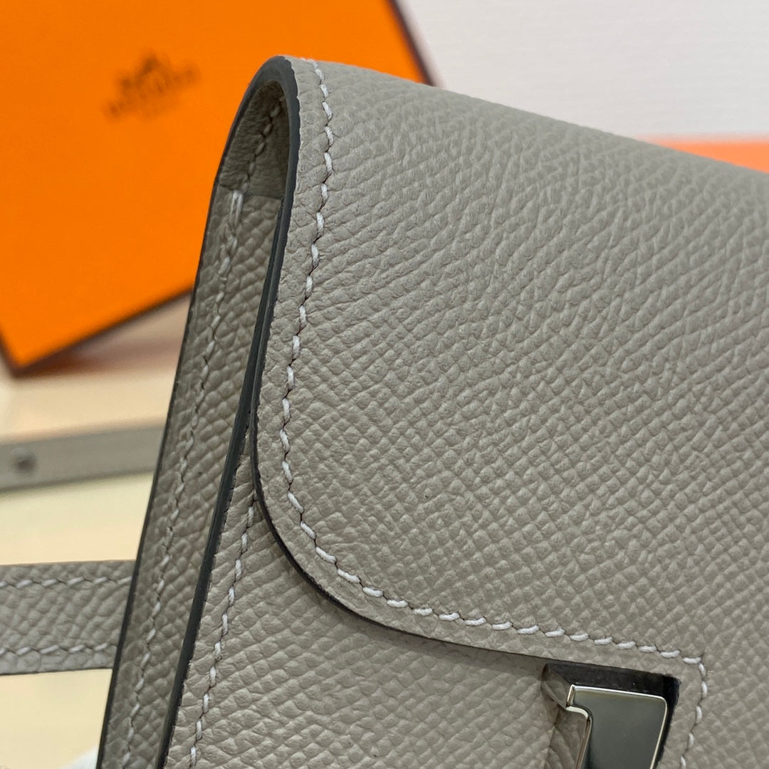 Hermes Constance Slim Wallet Gray Epsom Leather Silver H082067