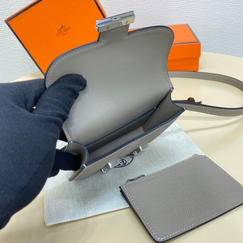 Hermes Constance Slim Wallet Gray Epsom Leather Silver H082067
