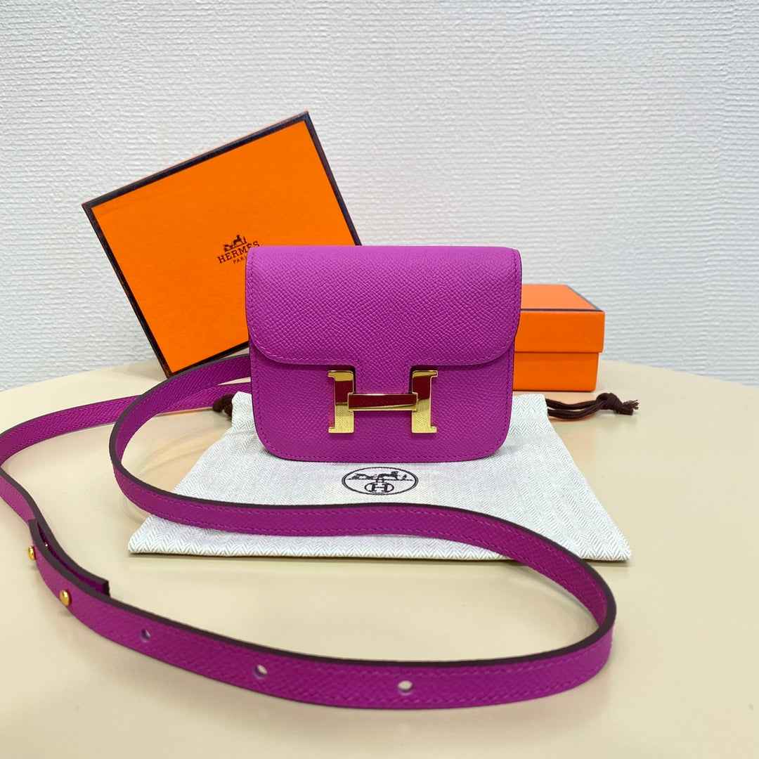 Hermes Constance Slim Wallet Purple Epsom Leather Gold H082068