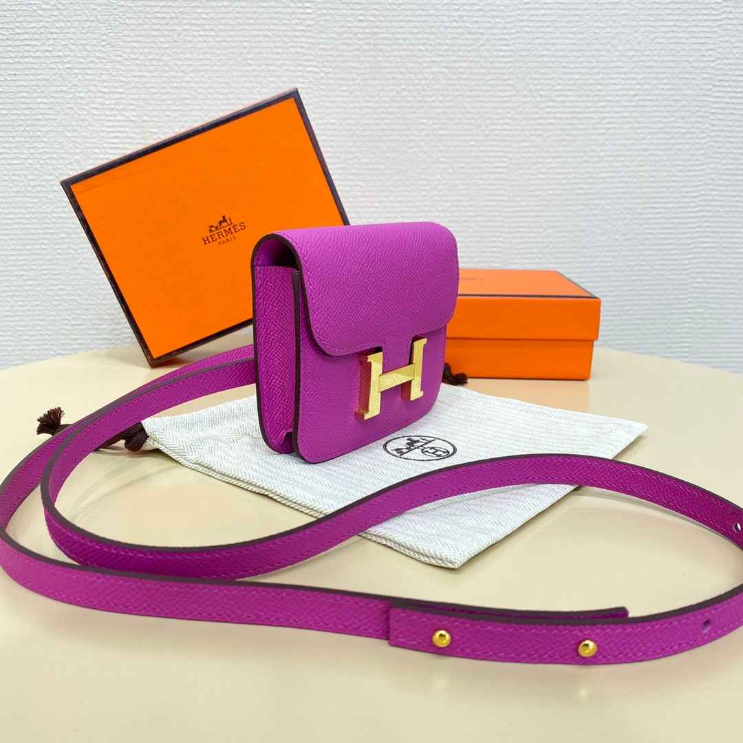 Hermes Constance Slim Wallet Purple Epsom Leather Gold H082068