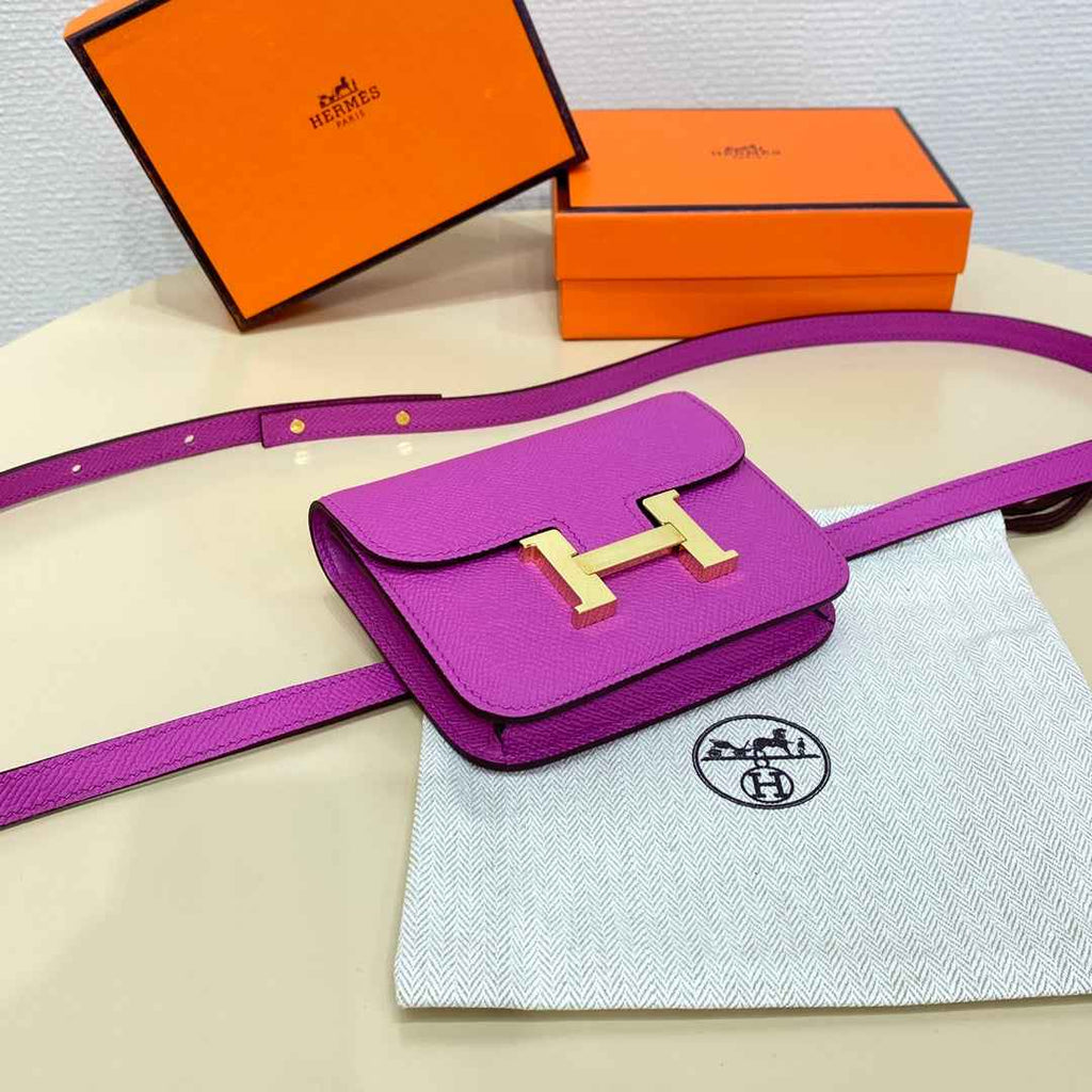 Hermes Constance Slim Wallet Purple Epsom Leather Gold H082068