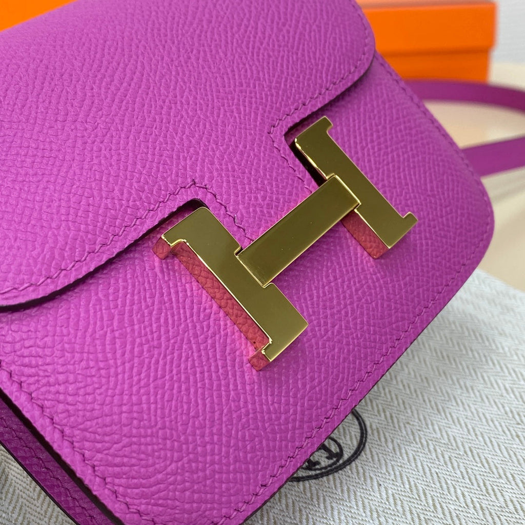 Hermes Constance Slim Wallet Purple Epsom Leather Gold H082068