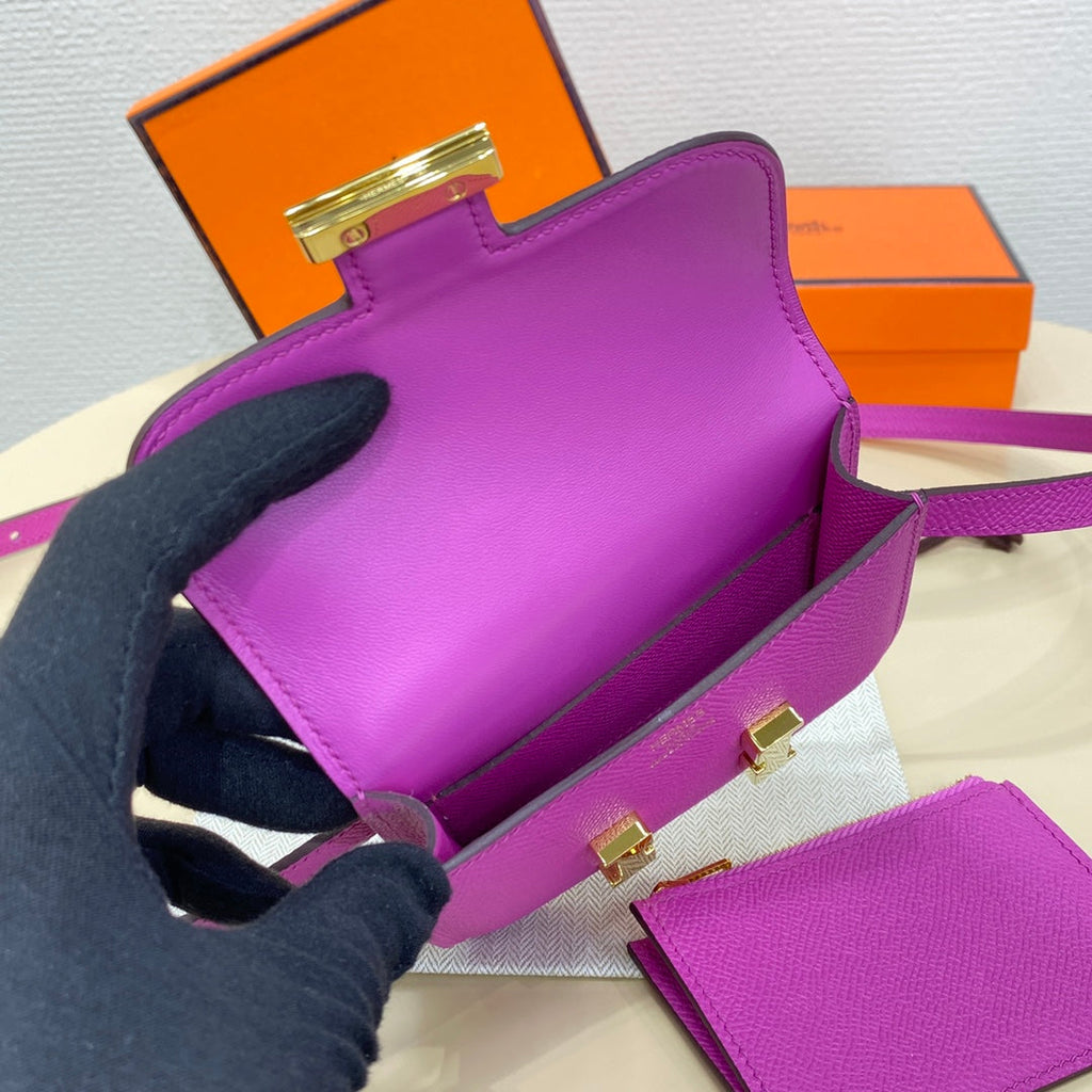 Hermes Constance Slim Wallet Purple Epsom Leather Gold H082068