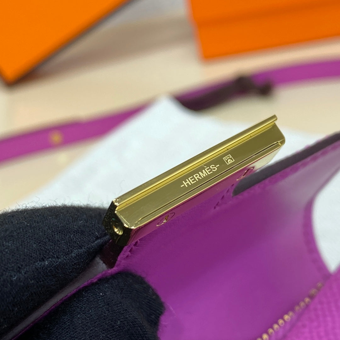 Hermes Constance Slim Wallet Purple Epsom Leather Gold H082068