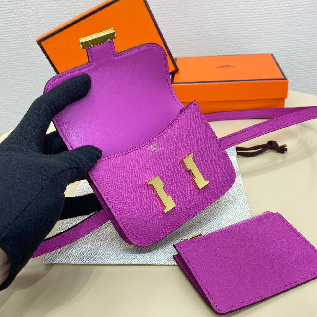 Hermes Constance Slim Wallet Purple Epsom Leather Gold H082068