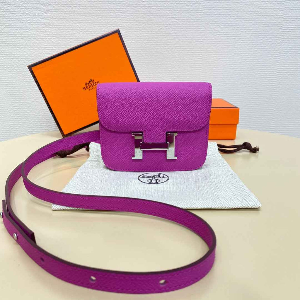 Hermes Constance Slim Wallet Purple Epsom Leather Silver H082069