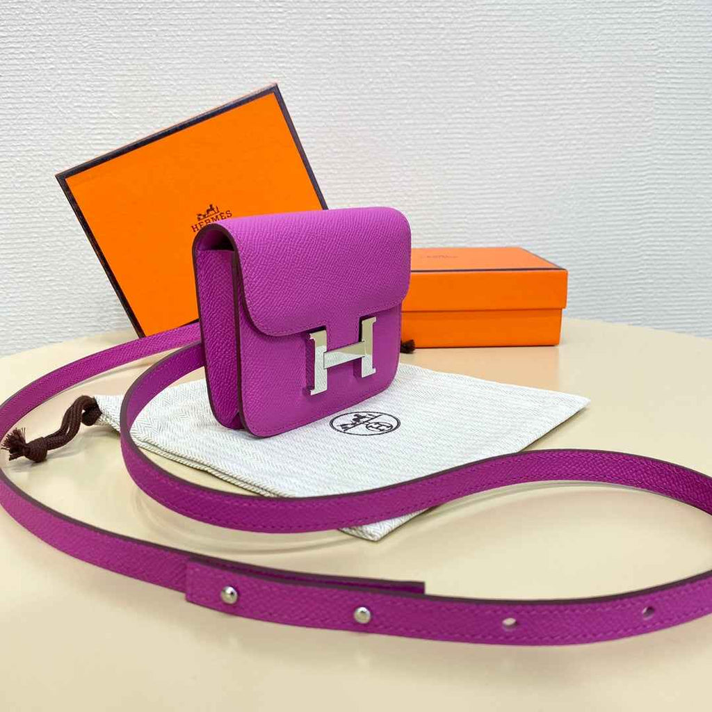 Hermes Constance Slim Wallet Purple Epsom Leather Silver H082069
