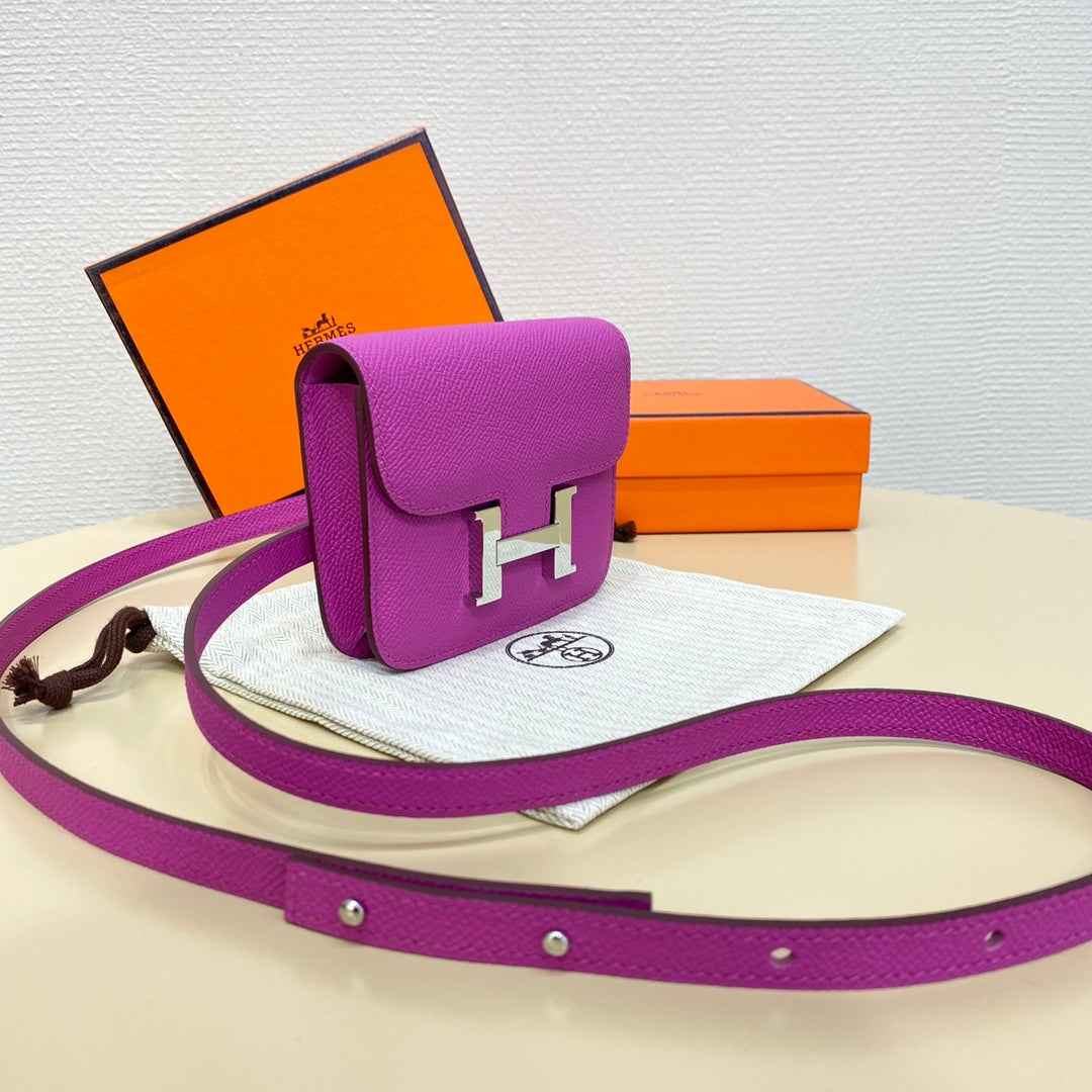 Hermes Constance Slim Wallet Purple Epsom Leather Silver H082069