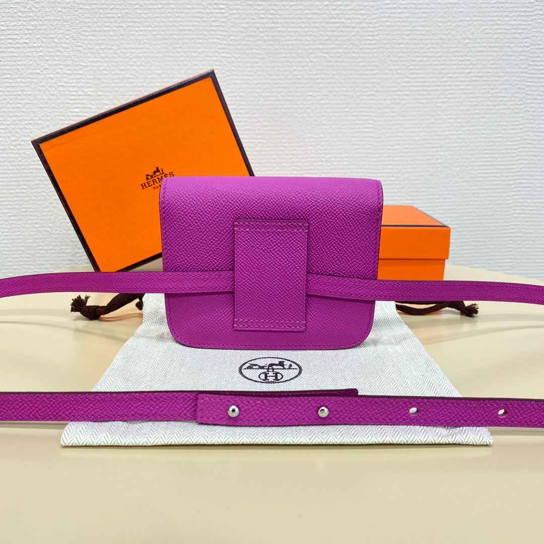 Hermes Constance Slim Wallet Purple Epsom Leather Silver H082069